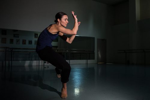 MIKE DEAL / WINNIPEG FREE PRESS Montreal-based dancer Emilie Durville during a Q Dance rehearsal at the RBW downtown studio Monday. 160328 - Monday, March 28, 2016