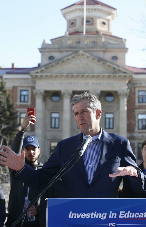 WAYNE GLOWACKI / WINNIPEG FREE PRESS  At the University of Manitoba Monday, PC Leader Brian Pallister announces how a new Progressive Conservative government will invest in post-secondary education. Kristin Annable  story  March 28 2016
