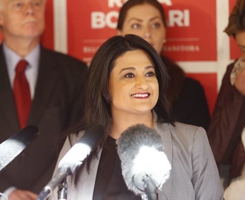 WAYNE GLOWACKI / WINNIPEG FREE PRESS   Liberal leader Rana Bokhari releases her fiscal plan Monday in her campaign office with candidates.¤  Dan Lett/ Nick Martin stories March 28 2016