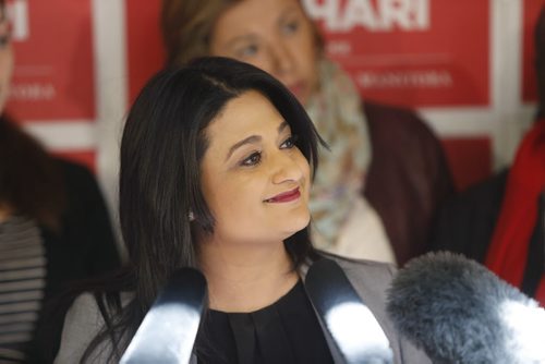 WAYNE GLOWACKI / WINNIPEG FREE PRESS   Liberal leader Rana Bokhari releases her fiscal plan Monday in her campaign office with candidates.  Dan Lett/ Nick Martin stories March 28 2016