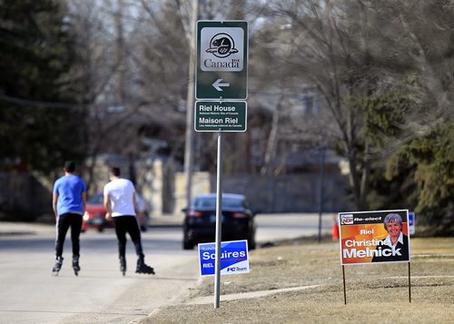 PHIL HOSSACK / WINNIPEG FREE PRESS Riel Constituency campaign signs, See Larry Kusch story.  March 28, 2016