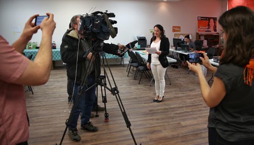 MIKE DEAL / WINNIPEG FREE PRESS  NDP candidate Nahanni Fontaine announced at her campaign office that an NDP government would develop a woman's 24/7 drop-in and support centre in Winnipeg's inner city.  160329 Tuesday, March 29, 2016