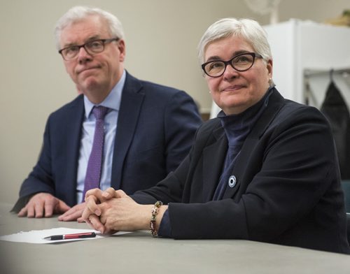 DAVID LIPNOWSKI / WINNIPEG FREE PRESS   NDP Leader Greg Selinger and NDP MLA Christine Melnick during a campaign announcement at Grendell Park Community Centre Tuesday March 29, 2016.
