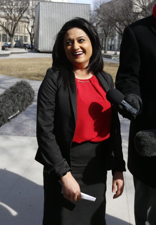 WAYNE GLOWACKI / WINNIPEG FREE PRESS  Manitoba Liberal leader Rana Bokhari makes a campaign announcement in Old Market Square Friday regarding downtown revitalization by promising to build a year-round fresh food market in downtown Winnipeg.  Nick Martin story April 1  2016