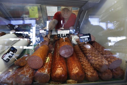 WAYNE GLOWACKI / WINNIPEG FREE PRESS  Tenderloin Meat & Sausage owner Walter Klopick with  samples of some of the approximately 40 products they make.   Murray McNeill story   April 1  2016