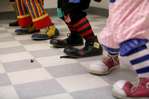 TREVOR HAGAN / WINNIPEG FREE PRESS Clown shoes during a rehearsal at Crescentwood Community Centre, Thursday, March 31, 2016. They are members of the World Clown Association, and are having a show on April 23rd. 49.8 article for Dave Sanderson.
