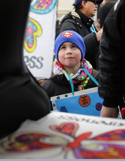 RUTH BONNEVILLE / WINNIPEG FREE PRESS  Six-year-old Damian Castillo attends march with his family for World Autism Awareness Day  at the Legislative Building Saturday.    See Alex Paul story for more info.      April 02, 2016