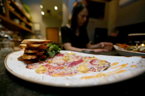 TREVOR HAGAN / WINNIPEG FREE PRESS Beef Carpaccio at Close Company for Bartley restaurant review, Saturday, April 2, 2016.