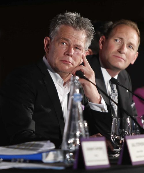 At an event Monday morning at the CMHR, Grammy Award-winning producer David Foster, centre with Michael Ravenhill, DFF CEO  at the ¤announcement of the upcoming¤2016 David Foster Foundation Miracle Gala & Concert Sept. 24¤in Winnipeg.¤ Erin Lebar story. WAYNE GLOWACKI / WINNIPEG FREE PRESS   April 4  2016