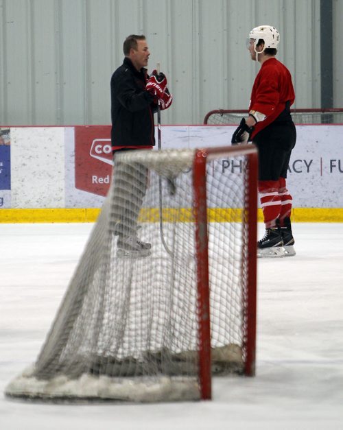 BORIS MINKEVICH / WINNIPEG FREE PRESS One on one ice session between Scott Glennie, right,  former first round draft pick and former NHLer turned consultant Adam Oates. Photo taken at MTS Iceplex. April 4, 2016