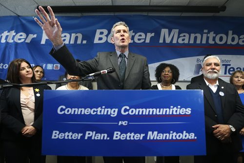 JOHN WOODS / WINNIPEG FREE PRESS Manitoba PC leader Brian Pallister addresses supporters at a party rally in a Winnipeg hotel Monday, April 4, 2016.