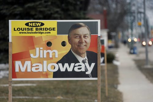 WAYNE GLOWACKI / WINNIPEG FREE PRESS  NDP candidate Jim Maloway's Manitoba Election signs along Hespeler Ave. Tuesday. Kristin Annable  story  April 5  2016