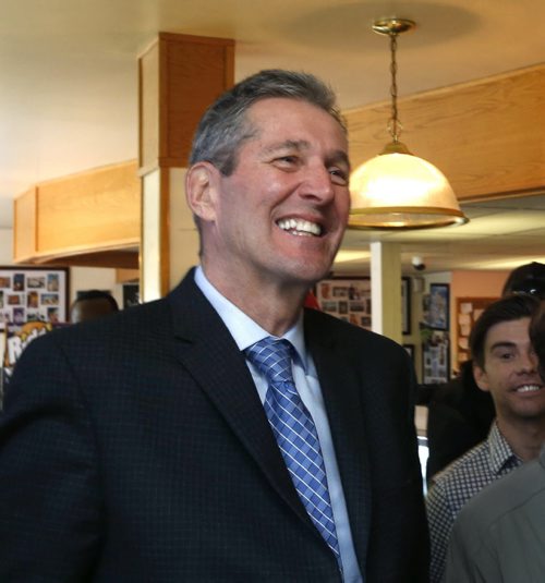 WAYNE GLOWACKI / WINNIPEG FREE PRESS  Progressive Conservative Leader Brian Pallister makes a trade and economy announcement Tuesday at the Tenderloin Meat and Sausage store on north Main St.     Bart Kives story  April 5  2016
