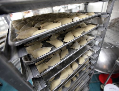 PHIL HOSSACK / WINNIPEG FREE PRESS Trays of fresh perogy stacked up in the heart of Planet Perogy, ready to go.  Dave Sanderson story. - April 5, 2016