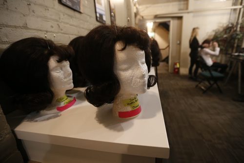 JOHN WOODS / WINNIPEG FREE PRESS Show wigs sit on a self back stage awaiting their actors heads prior to hitting the stage in A Night With Janis Joplin in Winnipeg Tuesday, April 5, 2016.