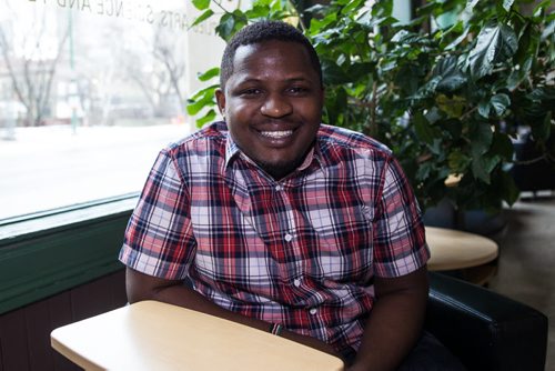 MIKE DEAL / WINNIPEG FREE PRESS Yves Ngendahimana who lived in the Dzaleka Refugee Camp in Malawi, Africa before attending RRC in the fall through the Student Refugee Program. 160406 - Wednesday, April 06, 2016