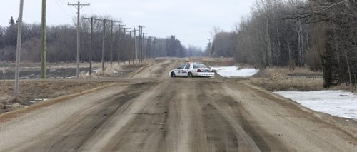 WAYNE GLOWACKI / WINNIPEG FREE PRESS  RCMP block access on 64 Rd. North that leads into the Dakota Tipi First Nation Thursday after early morning shooting. Bill Redekop story   April 7  2016