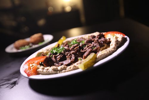 RUTH BONNEVILLE / WINNIPEG FREE PRESS  Restaurant Review of Ramallah Cafe at 325 Pembina Hwy.  Newly opened Palestinian Cafe with Shawarma, hummus plate with beef.   April 09, 2016