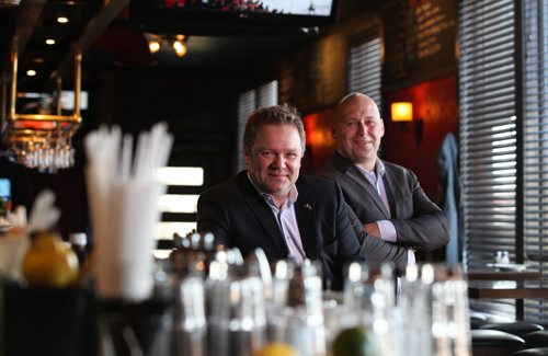 RUTH BONNEVILLE / WINNIPEG FREE PRESS  Biz, The Round Table, a long-serving neighbourhood restaurant on Pembina Hwy to get complete makeover in coming months.  Portrait of Kristjan Kristjansson (left) and Kris Kopansky (right, standing) heading up the changes. See Geoff Kirbyson's story.   April 09, 2016