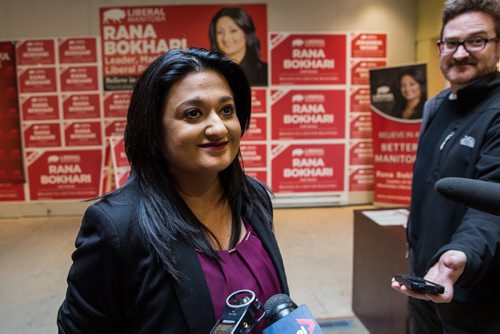 MIKE DEAL / WINNIPEG FREE PRESS Manitoba Liberal leader Rana Bokhari held a quick press conference to release part of her tax return and answer questions following NDP leader Greg Selinger's release of his 2014 tax return Sunday morning.  160410 - Sunday, April 10, 2016