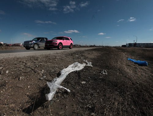 PHIL HOSSACK / WINNIPEG FREE PRESS Garbage along Oak Point Highway between Inkster and the perimeter. See story.  APRIL 11, 2016
