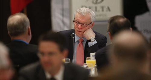WAYNE GLOWACKI / WINNIPEG FREE PRESS  ¤NDP Leader Greg Selinger  at¤the Manitoba Chambers of Commerce¤breakfast Wednesday. The Premier was the key note speaker at the event held in the Delta Hotel.¤ Kristin Annable  story   April 13  2016