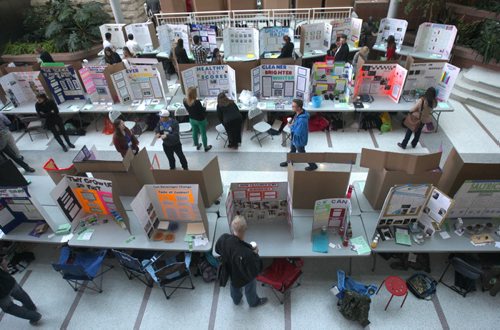 JOE BRYKSA / WINNIPEG FREE PRESS  The Winnipeg Schools showcased their students best science fairs at the 46th Annual Winnipeg Schools Science Fair at the Brodie Centre- Judges looked over the projects this morning as the children attended opening ceremonies- Awards will be presented to the winners this Saturday at the Frederic Gaspard Theatre ,University of Manitoba-  March 21, 2016.(Standup Photo)