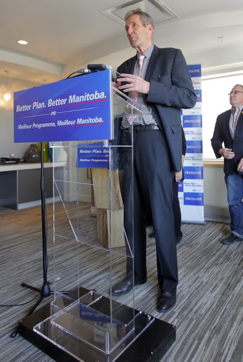 BORIS MINKEVICH / WINNIPEG FREE PRESS Progressive Conservative Leader Brian Pallister announces PC priorities for a better Manitoba. Lower taxes, better services, stronger economy  PC vision for Manitoba. Photographed at Inn at the Forks, 75 Forks Market Road. April 13, 2016 -30-