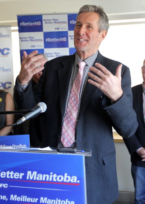 BORIS MINKEVICH / WINNIPEG FREE PRESS Progressive Conservative Leader Brian Pallister announces PC priorities for a better Manitoba. Lower taxes, better services, stronger economy  PC vision for Manitoba. Photographed at Inn at the Forks, 75 Forks Market Road. April 13, 2016 -30-