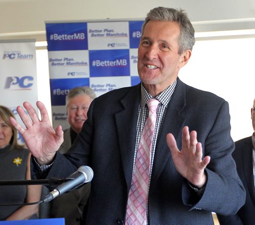 BORIS MINKEVICH / WINNIPEG FREE PRESS Progressive Conservative Leader Brian Pallister announces PC priorities for a better Manitoba. Lower taxes, better services, stronger economy  PC vision for Manitoba. Photographed at Inn at the Forks, 75 Forks Market Road. April 13, 2016 -30-