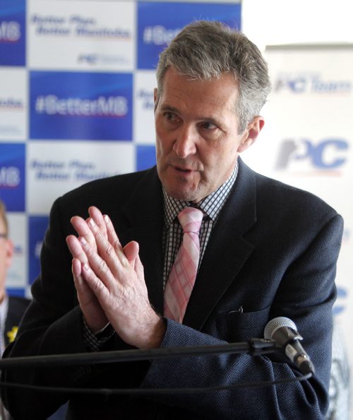 BORIS MINKEVICH / WINNIPEG FREE PRESS Progressive Conservative Leader Brian Pallister announces PC priorities for a better Manitoba. Lower taxes, better services, stronger economy  PC vision for Manitoba. Photographed at Inn at the Forks, 75 Forks Market Road. April 13, 2016 -30-