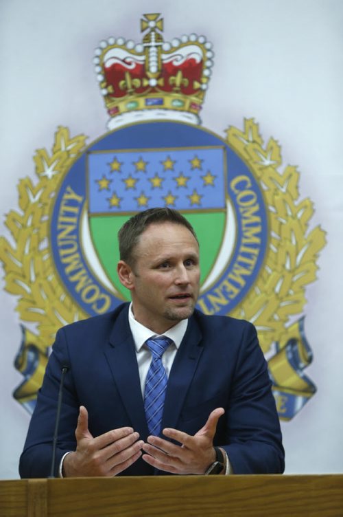WAYNE GLOWACKI / WINNIPEG FREE PRESS   Winnipeg Police Sgt. Wes Rommel with the Homicide Unit speaks to the media Wednesday in the PSB¤regarding the Simone Sanderson homicide in 2012.  Katie May story  April 13  2016