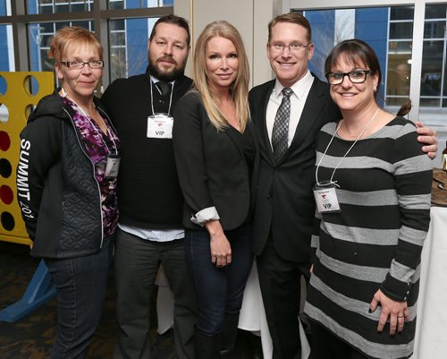 JASON HALSTEAD / WINNIPEG FREE PRESS  L-R: Brenda Belisle, Marc Rouire, Jamie Leamont, Steve Lang and Raechelle Mudray, all from Castle Mortgage Group, title sponsor for WinnipegREALTORS' 7th annual Gimme Shelter Fundraiser at the Metropolitan Entertainment Centre on March 15, 2016. (See Social Page)