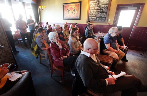 PHIL HOSSACK / WINNIPEG FREE PRESS Fort Rouge / Osborne Village residents packed Buccacino's Fresca Italiana in Osborne Village Wednesday afternoon to hear the slate of candidates. See Geoff Kirbyson's story.  APRIL 13, 2016