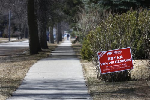 WAYNE GLOWACKI / WINNIPEG FREE PRESS  An election sign for Bryan Van Wilgenburg, the Liberal candidate for St. Vital on a lawn on Havelock Ave.   April 14  2016