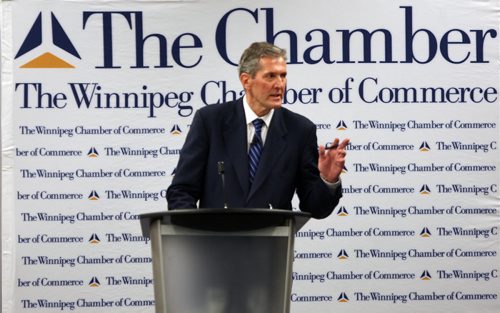 JOE BRYKSA / WINNIPEG FREE PRESS
Brian Pallister- PC leader during The Winnipeg Chamber of Commerce debate at the RBC Convention Centre Wendesday , April 14, 2016.( See Larry Kusch story)