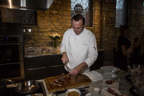 MIKE DEAL / WINNIPEG FREE PRESS Charlie Palmer, New York celebrity chef did a private demo for folks from a Winnipeg company called Magellan Hotels at the Kitchen Sync Thursday evening. 160414 - Thursday, April 14, 2016