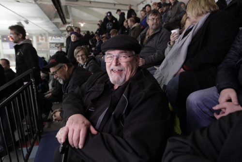 RUTH BONNEVILLE / WINNIPEG FREE PRESS

Longtime Allan Cup hockey fan Chuck O'Neill at the Allen Cup tournament in Steinbach Mb. Friday night.  Friday night. See Jeff Hamilton's story. April 15, 2016