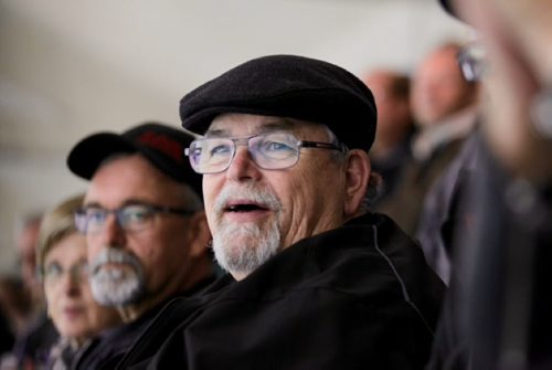 RUTH BONNEVILLE / WINNIPEG FREE PRESS

Longtime Allan Cup hockey fan Chuck O'Neill at the Allen Cup tournament in Steinbach Mb. Friday night. See Jeff Hamilton's story. April 15, 2016