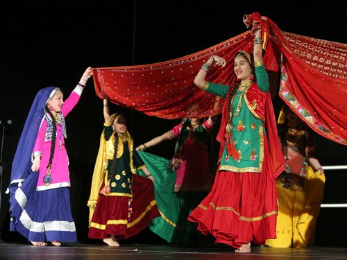 JASON HALSTEAD / WINNIPEG FREE PRESS  Members of the AEW Girls Punjabi dance group perform at the Vaisakhi Mela celebration at the Punjab Cultural Centre on April 16, 2016.