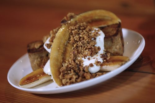 JOHN WOODS / WINNIPEG FREE PRESS Fried Matzah Kugel with bananas, cream cheese icing and walnut granola photographed at Sherbrooke Street Delicatessen in Winnipeg Sunday, April 17, 2016.
