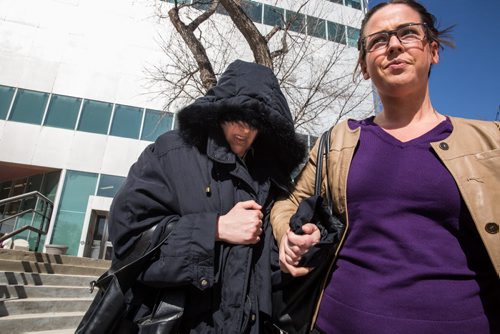 MIKE DEAL / WINNIPEG FREE PRESS Andrea Giesbrecht, 42, leaves court Monday afternoon after she appeared on six charges of concealing a child's body.  160418 - Monday, April 18, 2016