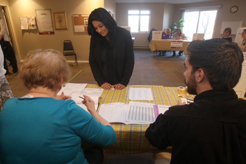 JOE BRYKSA / WINNIPEG FREE PRESS  Liberal leader Rana Bokhari prepares to vote Tuesday morning in her home riding in Fort Richmond at Silverwood Estates at 2141 Pembina Hyw in  Winnipeg, Apr 19 , 2016.(Standup Photo)