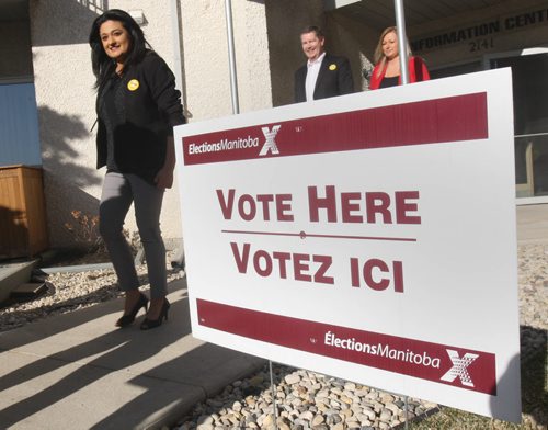 JOE BRYKSA / WINNIPEG FREE PRESS  Liberal leader Rana Bokhari leaves polling station after she voted Tuesday morning in her home riding in Fort Richmond at Silverwood Estates at 2141 Pembina Hyw in  Winnipeg, Apr 19 , 2016.(Standup Photo)