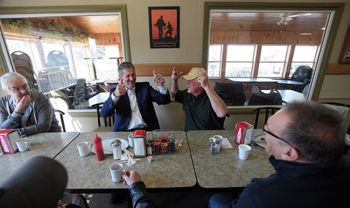 PHIL HOSSACK / WINNIPEG FREE PRESS Manitoba Conservative leader Brian  Pallister spent election morning on friendly turf in Portage La Pririe having breakfast with friends and fellow businessmen at the local golf course restraunt. April 18, 2016 - APRIL 19, 2016