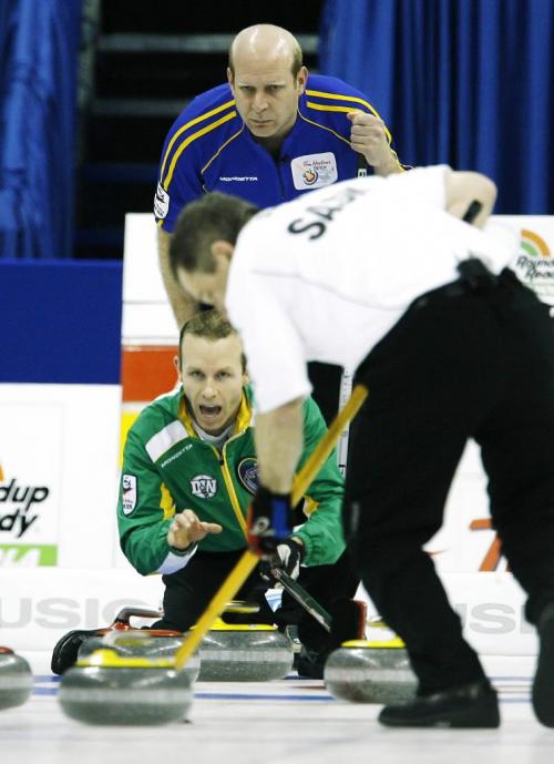 John Woods / Winnipeg Free Press / March 14/08- 080314  - Alberta's Kevin Martin keeps a close eye on Saskatchewan's Pat Simmons in a playoff game at the 2008 Tim Hortons Brier in Winnipeg Friday March 14, 2008.