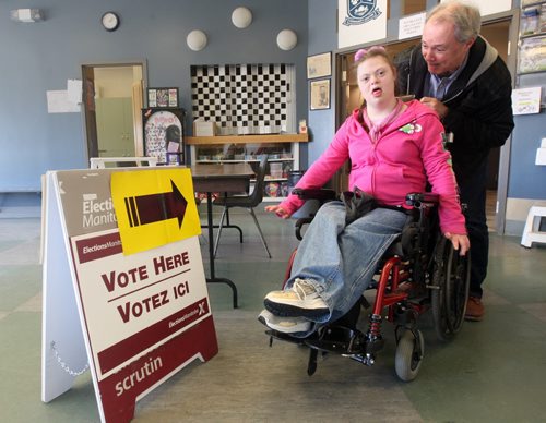 JOE BRYKSA / WINNIPEG FREE PRESS   Free Press reporter with his daughter Mary who voted today for the first time- at Cresentwood CC, Apr 19 , 2016.(See Kevin Rollason story)