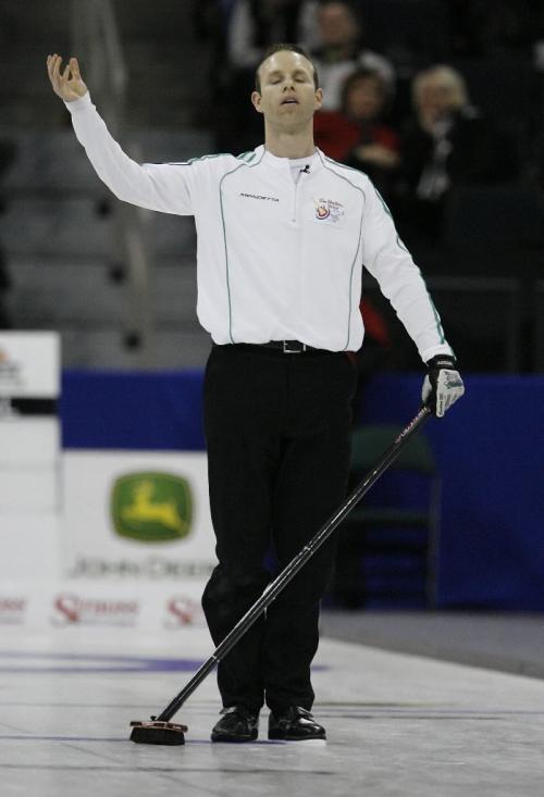 John Woods / Winnipeg Free Press / March 14/08- 080314  - Saskatchewan's Pat Simmons reacts after losing to Alberta's Kevin Martin 8-7  in a playoff game at the 2008 Tim Hortons Brier in Winnipeg Friday March 14, 2008.