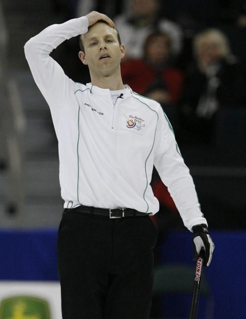 John Woods / Winnipeg Free Press / March 14/08- 080314  - Saskatchewan's Pat Simmons reacts after losing to Alberta's Kevin Martin 8-7  in a playoff game at the 2008 Tim Hortons Brier in Winnipeg Friday March 14, 2008.