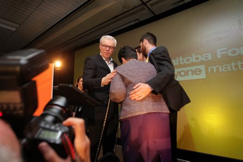 RUTH BONNEVILLE  / WINNIPEG FREE PRESS

NDP leader Greg Selinger hugs his family after his speech at the NDP headquarters at the Convention Centre Tuesday evening   APRIL 19, 2016